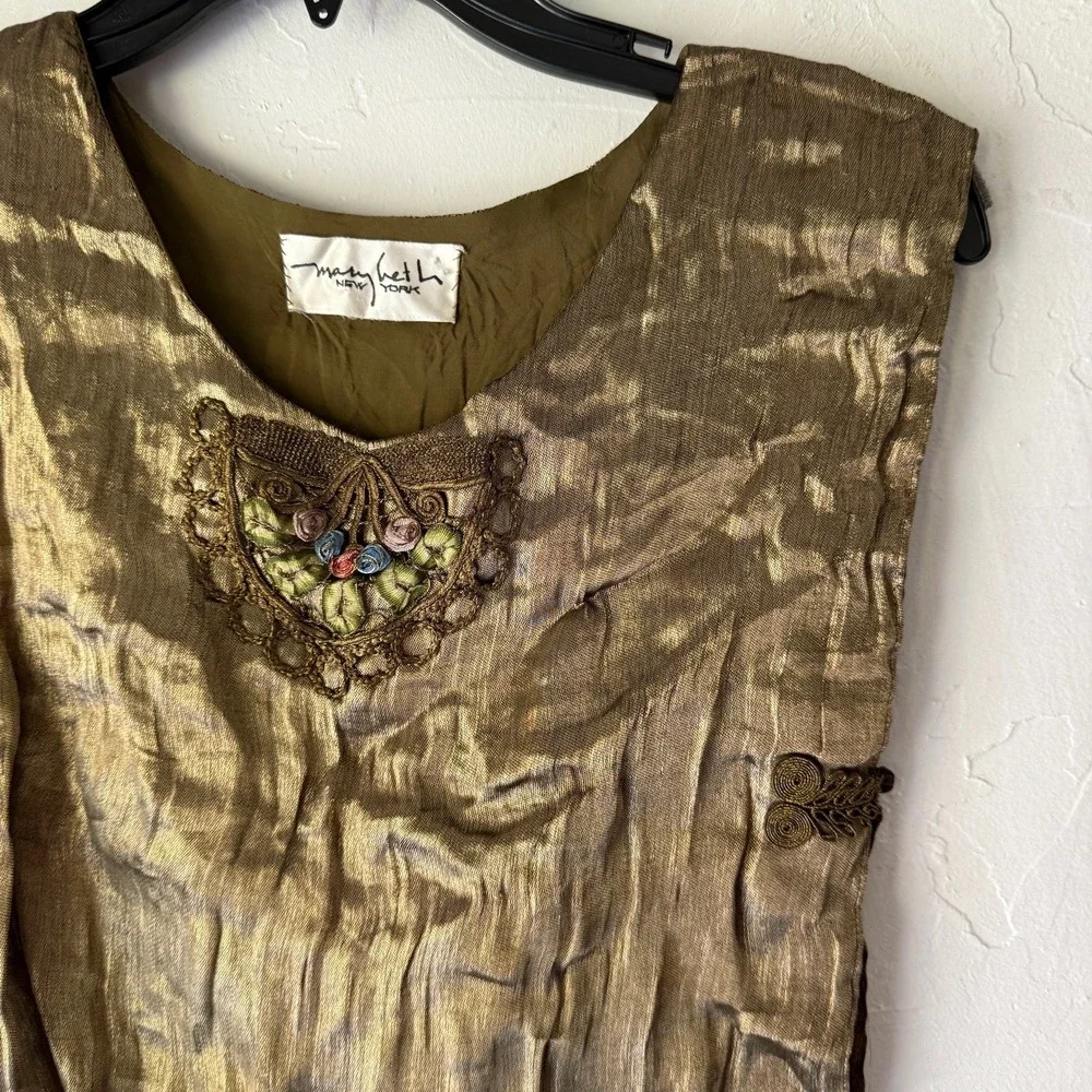 VTG Mary Heth New York Renaissance Top Embroidered‎ Brocade Tank M Fairy Gold